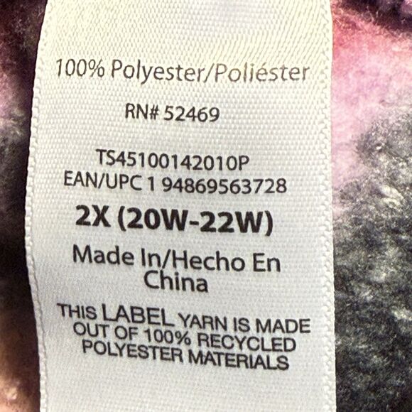 Terra & Sky Pullover Sherpa Jacket 2X Womens Black Print Pullover Snap 1/4 Neck - Picture 7 of 7